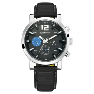 Fastrack Fastfit Quartz Multifunction Black Dial Leather Strap Watch (NS3227SL01)