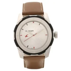 Fastrack Quartz Analog Silver Dial Leather Strap Watch for Guys (NS3099SL01)
